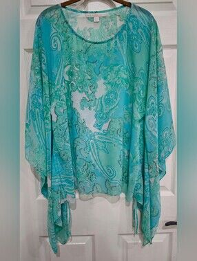 Boston Proper Turquoise & Aqua Paisley Tunic